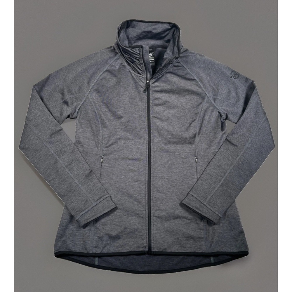Moosejaw Womens Large Full Zip Fleece Jacket Heather Charcoal Grey Ruched Neck